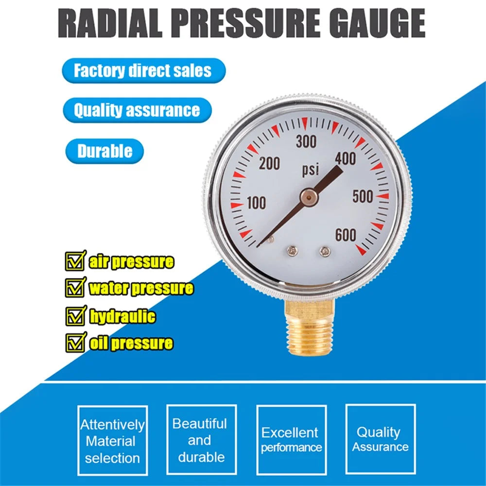 TS-Y50-600psi Dual Scale Water Vacuum Pressure Gauge High Precision Gas Air Pressure Gauge 1 / 4'' NPT Bottom Mount - 3