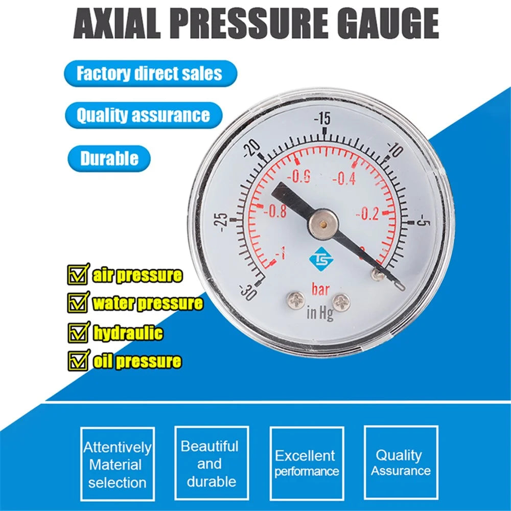 TS-YZ40Z8-30inhg High Precision Water Pressure Gauge Vacuum Gas Oil Pressure Gauge with Dual Scale -30-0 inHg  /  -1-0 Bar - 3