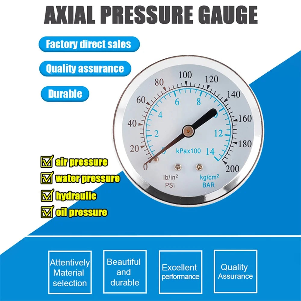 TS-Y60Z8-14kg / cm2 60mm Dial Gas Pressure Gauge Stainless Steel Dual Scale Oil Water Pressure Gauge with 1 / 8'' NPT Mount - 3