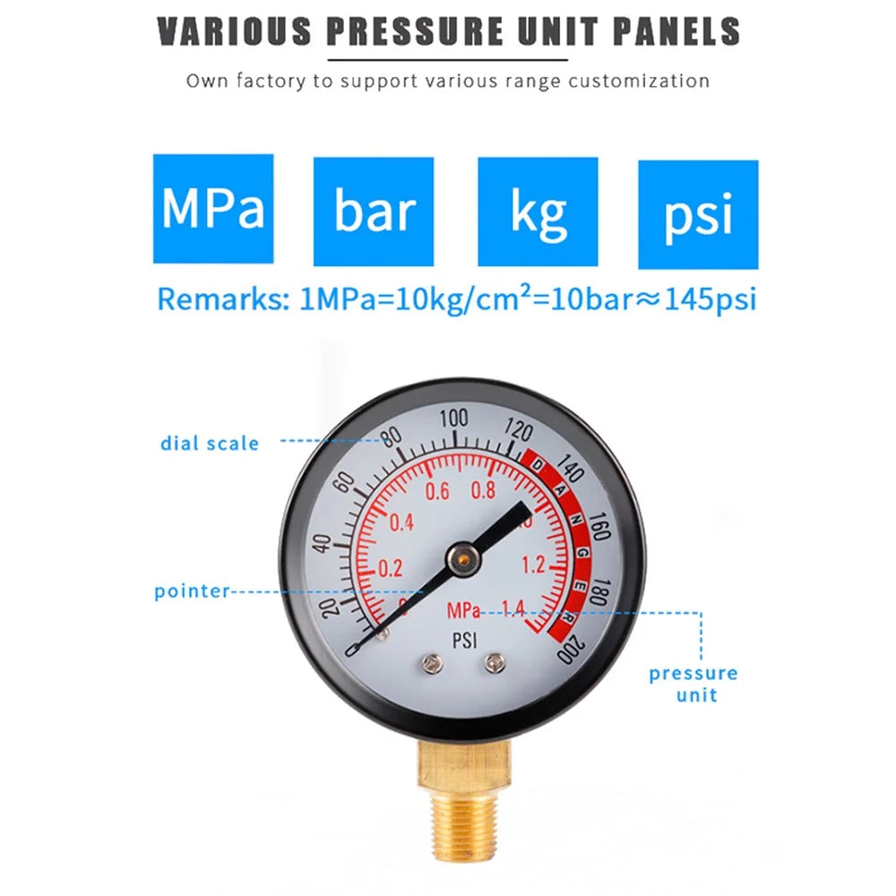 TS-Y50-1.4mpa Dial Dual Scale Water Oil Water Pressure Gauge Stainless Steel Gas Pressure Gauge with Dual Scale - 2