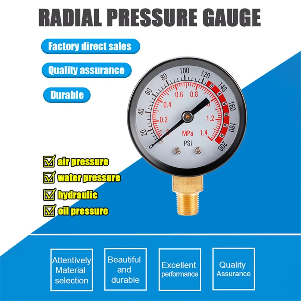 TS-Y50-1.4mpa Dial Dual Scale Water Oil Water Pressure Gauge Stainless Steel Gas Pressure Gauge with Dual Scale - 3