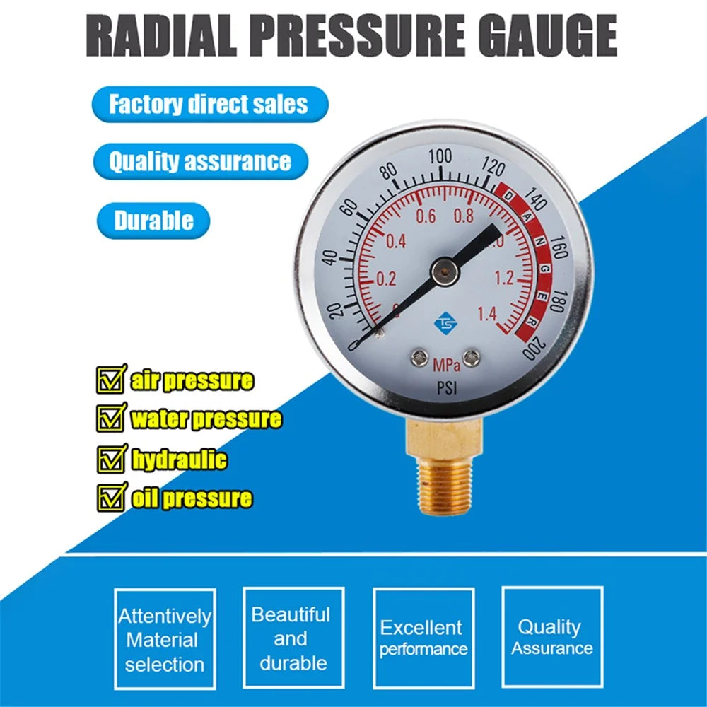 TS-Y50-1.4mpa-Y Large 50mm Dial Dual Scale Design Oil Water Pressure Gauge Stainless Steel Gas Pressure Gauge - 3