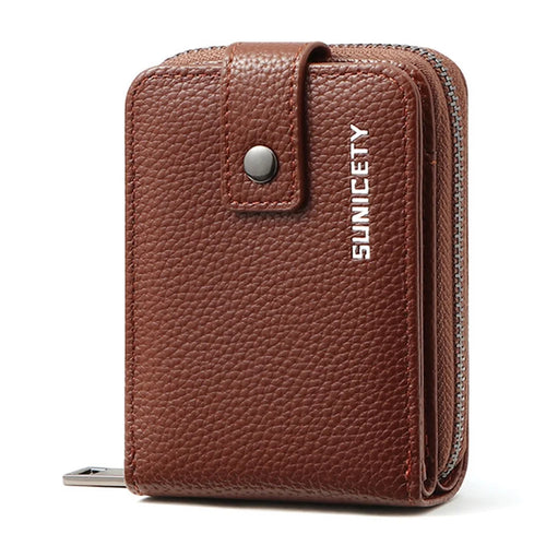 SUNICETY Litchi Texture PU Leather Card Holder Pouch Compact Size Bank Card Driver's License Storage Bag Wallet  for Men - Brown - 1