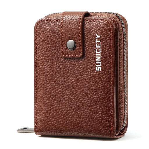 SUNICETY Litchi Texture PU Leather Card Holder Pouch Compact Size Bank Card Driver's License Storage Bag Wallet  for Men - Brown - 1
