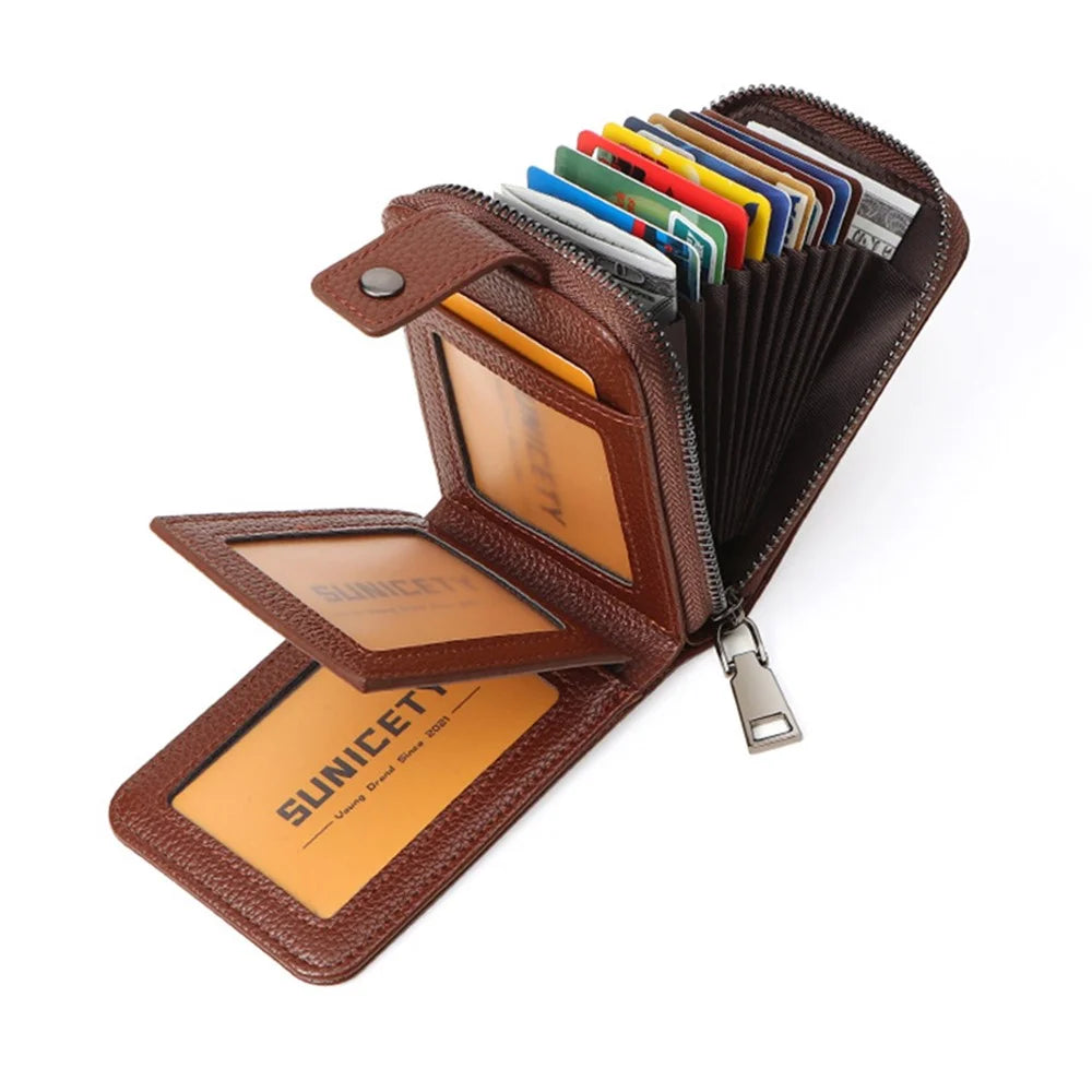 SUNICETY Litchi Texture PU Leather Card Holder Pouch Compact Size Bank Card Driver's License Storage Bag Wallet  for Men - Brown - 3