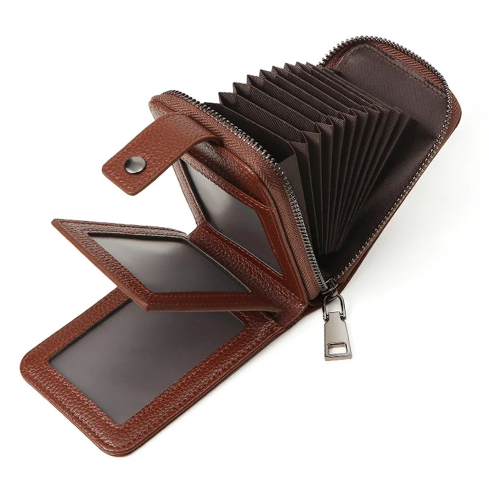 SUNICETY Litchi Texture PU Leather Card Holder Pouch Compact Size Bank Card Driver's License Storage Bag Wallet  for Men - Brown - 4