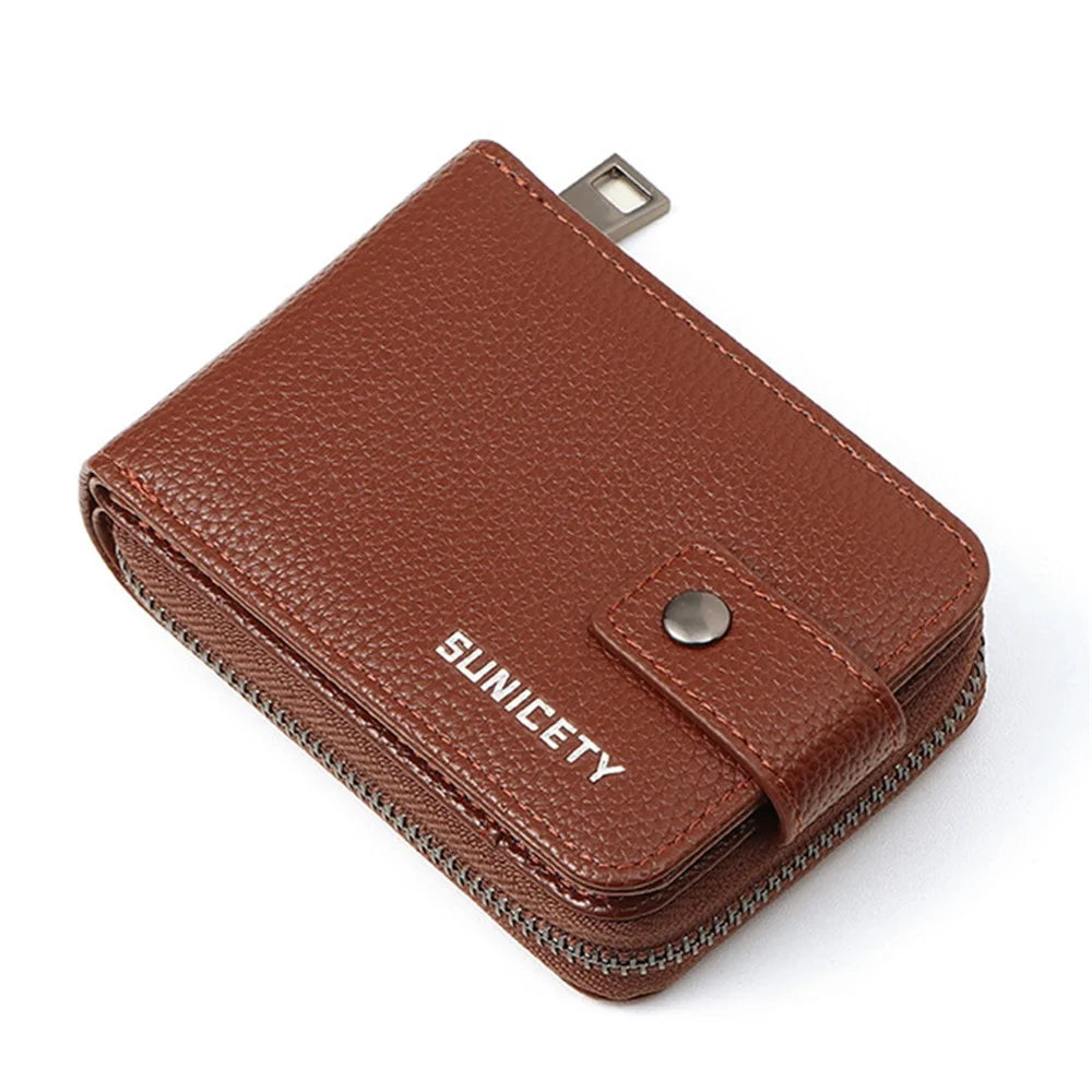SUNICETY Litchi Texture PU Leather Card Holder Pouch Compact Size Bank Card Driver's License Storage Bag Wallet  for Men - Brown - 6