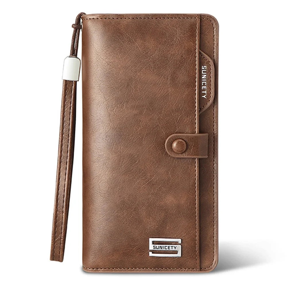 SUNICETY Men's Long Wallet RFID Blocking Card Storage Pouch Money Cash Coin Carrying Bag Cell Phone Clutch Purse - Coffee - 1