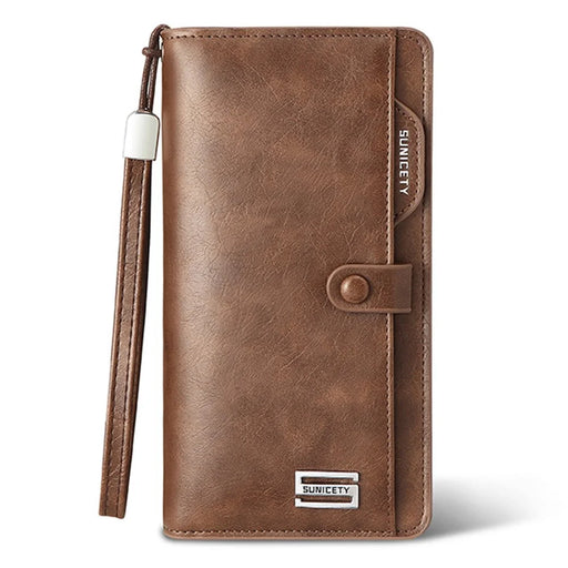 SUNICETY Men's Long Wallet RFID Blocking Card Storage Pouch Money Cash Coin Carrying Bag Cell Phone Clutch Purse - Coffee - 1
