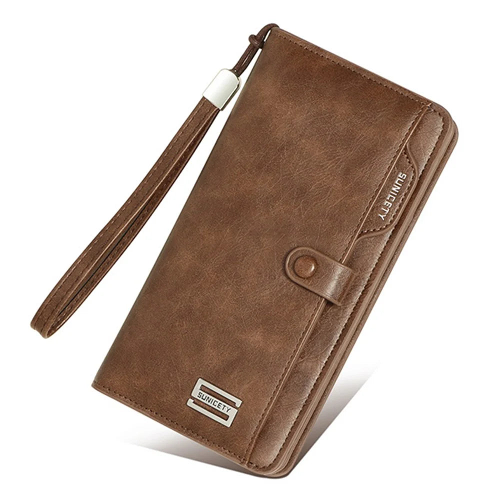 SUNICETY Men's Long Wallet RFID Blocking Card Storage Pouch Money Cash Coin Carrying Bag Cell Phone Clutch Purse - Coffee - 3
