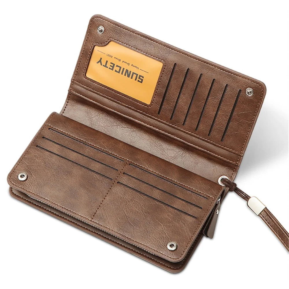 SUNICETY Men's Long Wallet RFID Blocking Card Storage Pouch Money Cash Coin Carrying Bag Cell Phone Clutch Purse - Coffee - 5