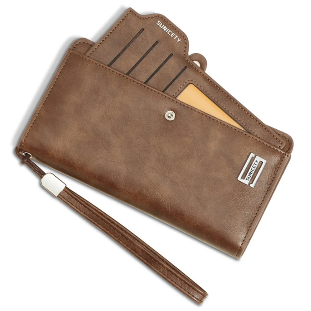 SUNICETY Men's Long Wallet RFID Blocking Card Storage Pouch Money Cash Coin Carrying Bag Cell Phone Clutch Purse - Coffee - 6