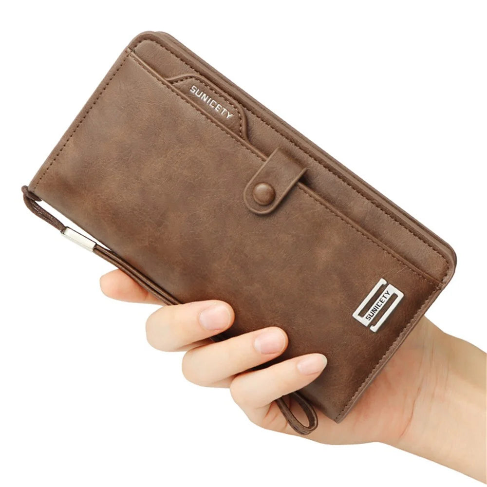 SUNICETY Men's Long Wallet RFID Blocking Card Storage Pouch Money Cash Coin Carrying Bag Cell Phone Clutch Purse - Coffee - 7