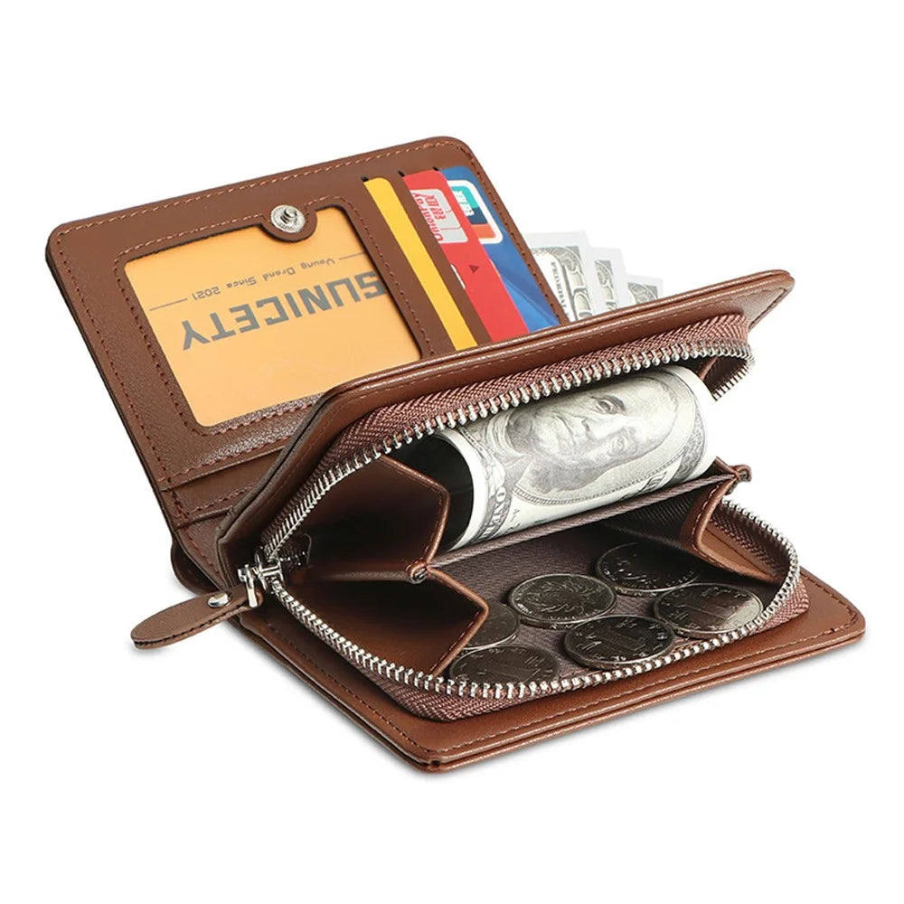SUNICETY Business Style Wallet for Men, Anti-Scratch PU Leather RFID Blocking Cash Money Storage Pouch Card Carrying Bag with Multiple Card Slots - Coffee - 3