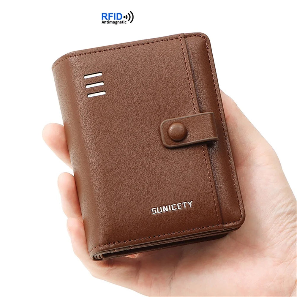 SUNICETY Business Style Wallet for Men, Anti-Scratch PU Leather RFID Blocking Cash Money Storage Pouch Card Carrying Bag with Multiple Card Slots - Coffee - 5