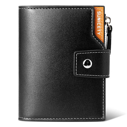 SUNICETY Bi-color Style Wallet RFID Blocking PU Leather Card Storage Pouch Anti-theft Zipper Pocket Cash Money Holder Coin Bag - Black - 1