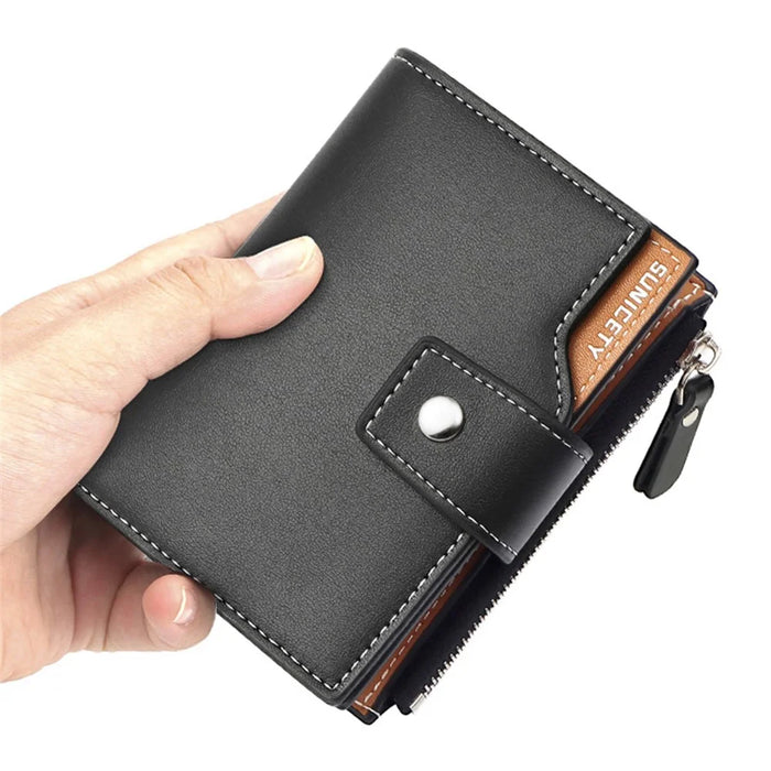 SUNICETY Bi-color Style Wallet RFID Blocking PU Leather Card Storage Pouch Anti-theft Zipper Pocket Cash Money Holder Coin Bag - Black - 3