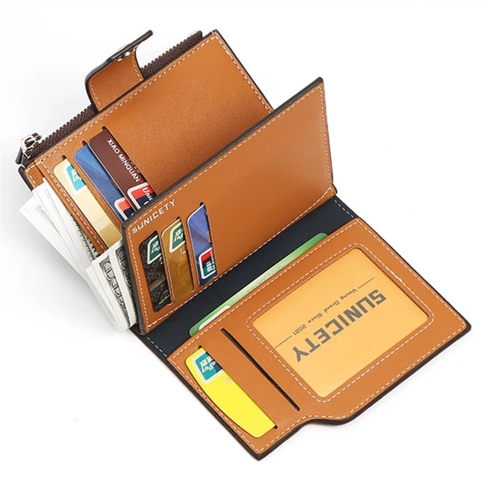SUNICETY Bi-color Style Wallet RFID Blocking PU Leather Card Storage Pouch Anti-theft Zipper Pocket Cash Money Holder Coin Bag - Black - 4