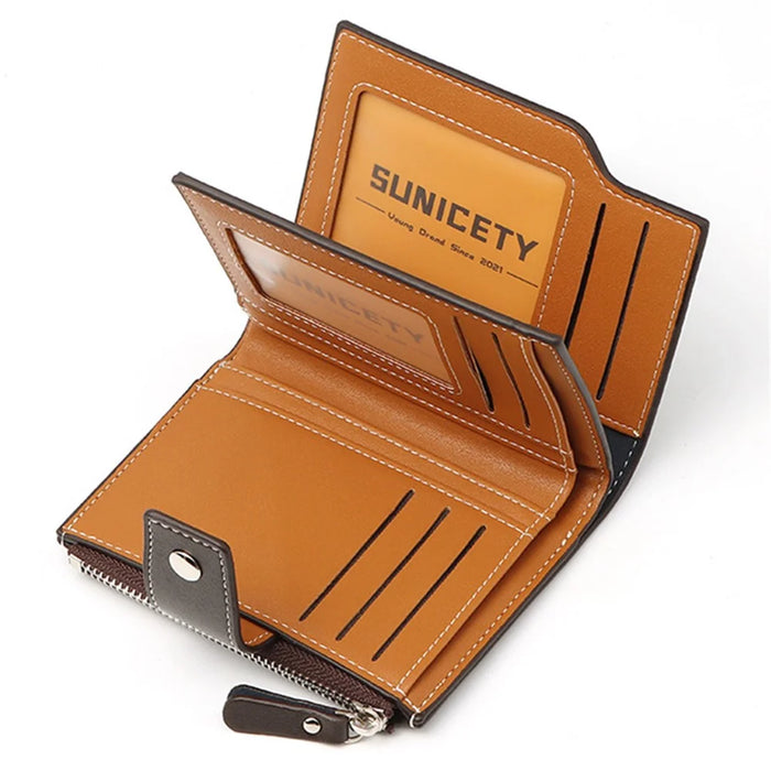 SUNICETY Bi-color Style Wallet RFID Blocking PU Leather Card Storage Pouch Anti-theft Zipper Pocket Cash Money Holder Coin Bag - Black - 6