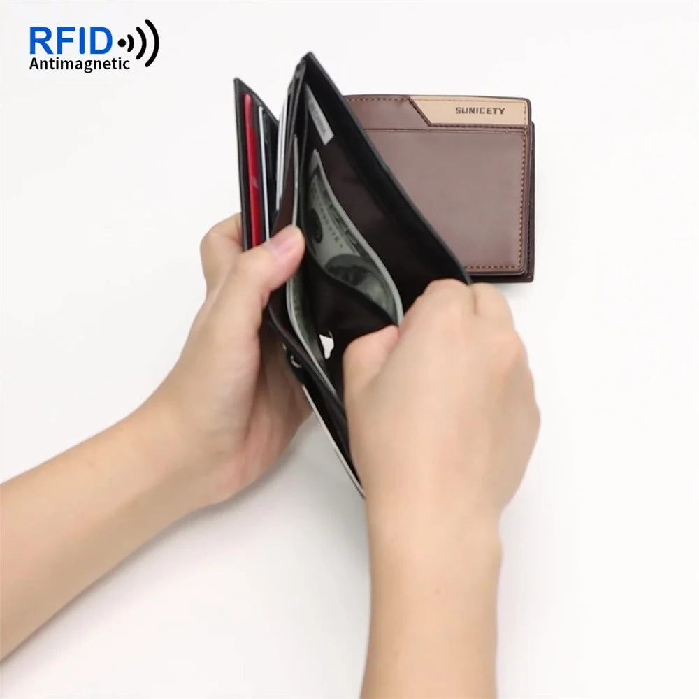 SUNICETY Men's Wallet RFID Blocking Card Storage Pouch Money Cash Coin Carrying Bag with Multiple Card Slots and Zipper Pocket - Coffee - 4