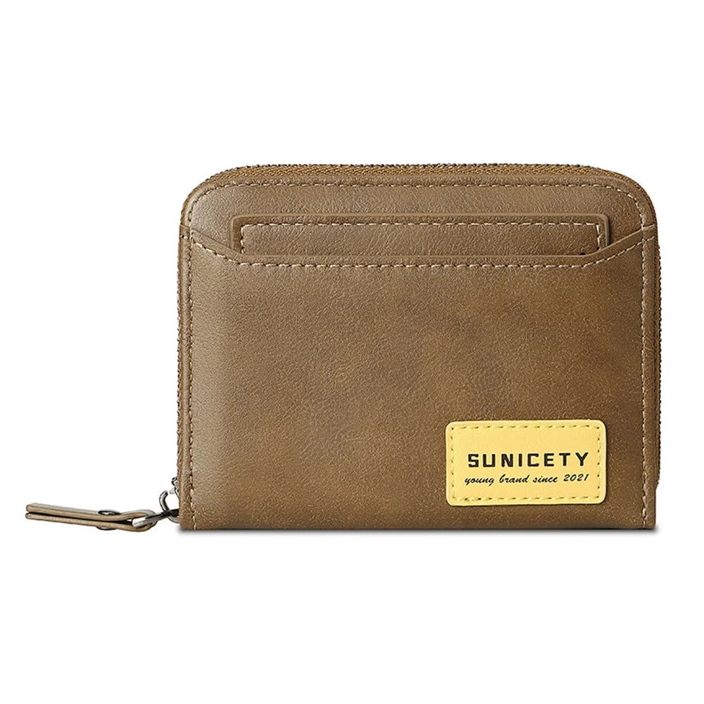 SUNICETY Retro Style PU Leather Card Carrying Bag Money Cash Coin Storage Pouch RFID Blocking Wallet - Brown - 1