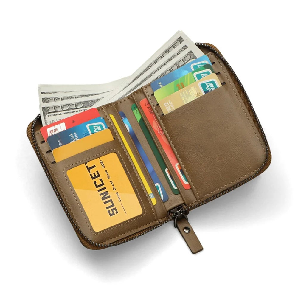 SUNICETY Retro Style PU Leather Card Carrying Bag Money Cash Coin Storage Pouch RFID Blocking Wallet - Brown - 3