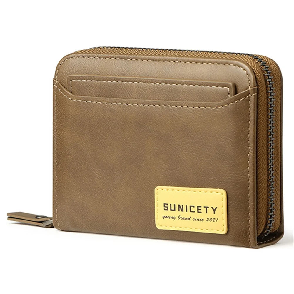 SUNICETY Retro Style PU Leather Card Carrying Bag Money Cash Coin Storage Pouch RFID Blocking Wallet - Brown - 6