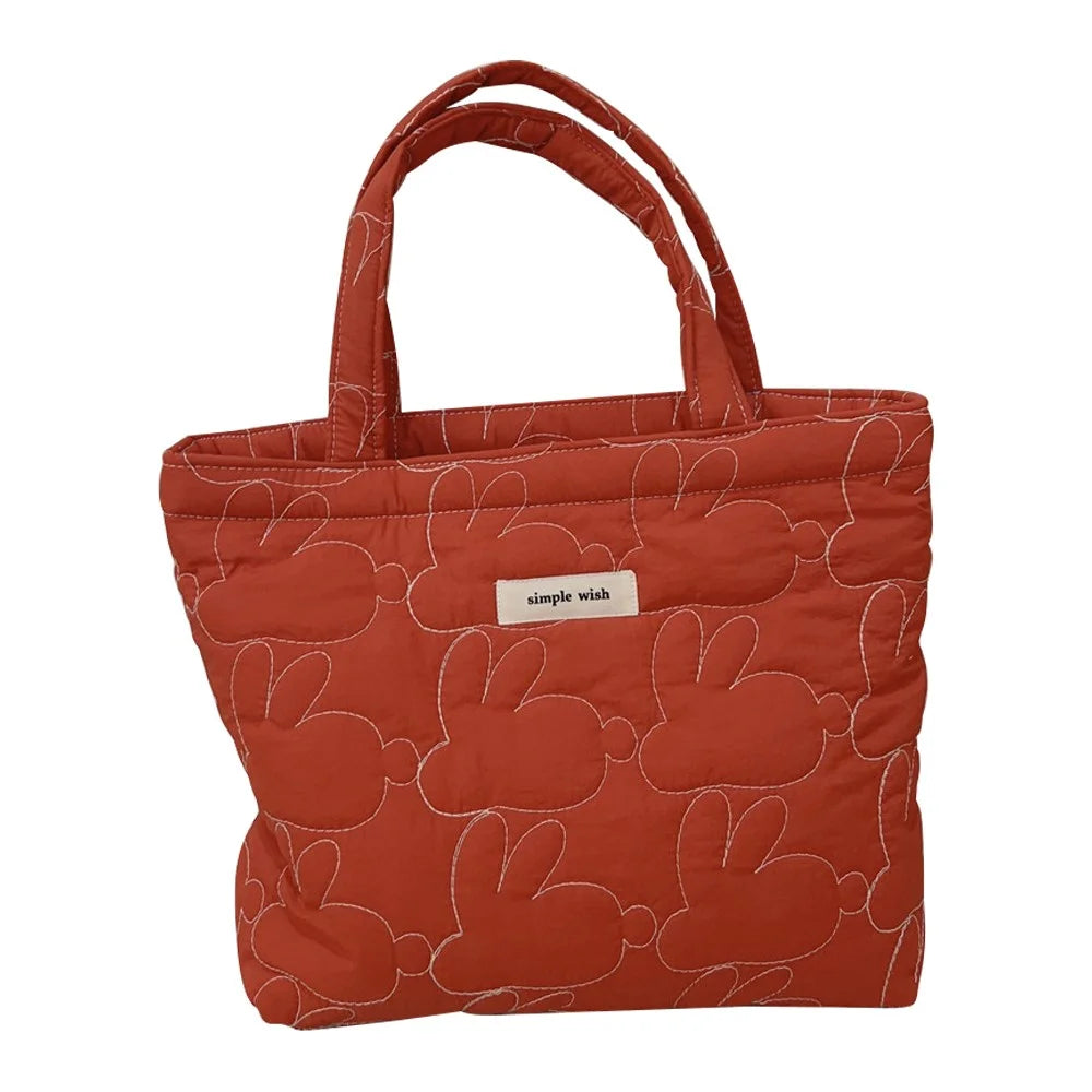 576 Rabbit Pattern Cotton Cloth Handbag Shopping Tote Bag Large Capacity Soft Travel Storage Hand Bag - Red - 1