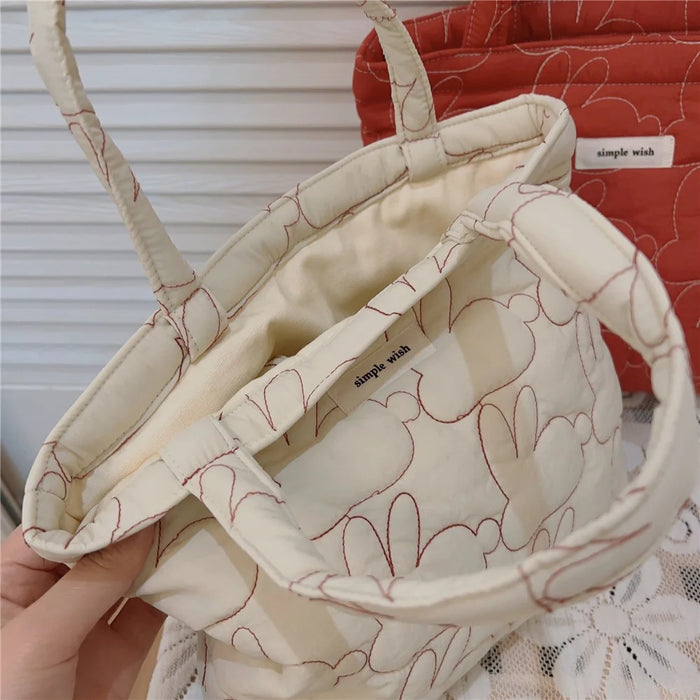 576 Rabbit Pattern Cotton Cloth Handbag Shopping Tote Bag Large Capacity Soft Travel Storage Hand Bag - Red - 6