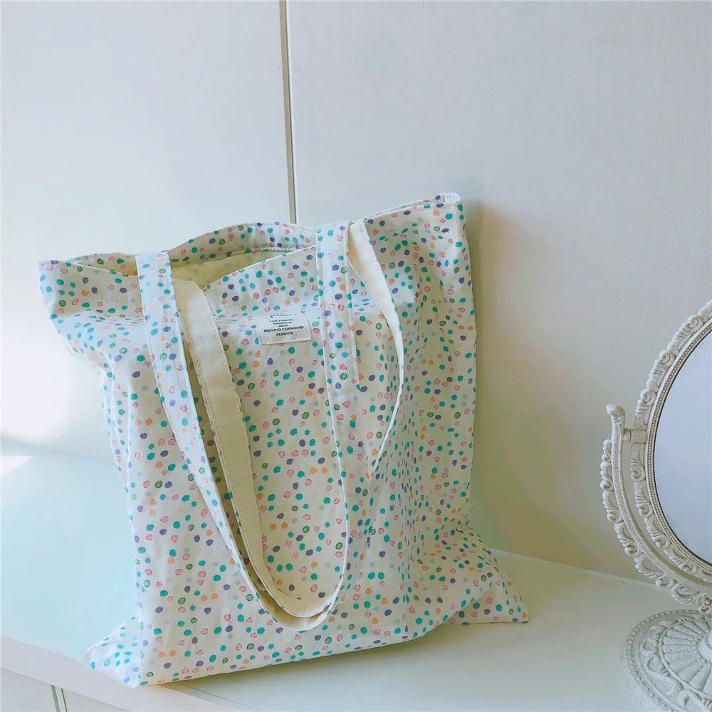 209 Canvas Tote Handbag Casual Shoulder Bag Work Bag Travel Toiletries Storage Bag Tote Bag - Multi-color Dot - 2