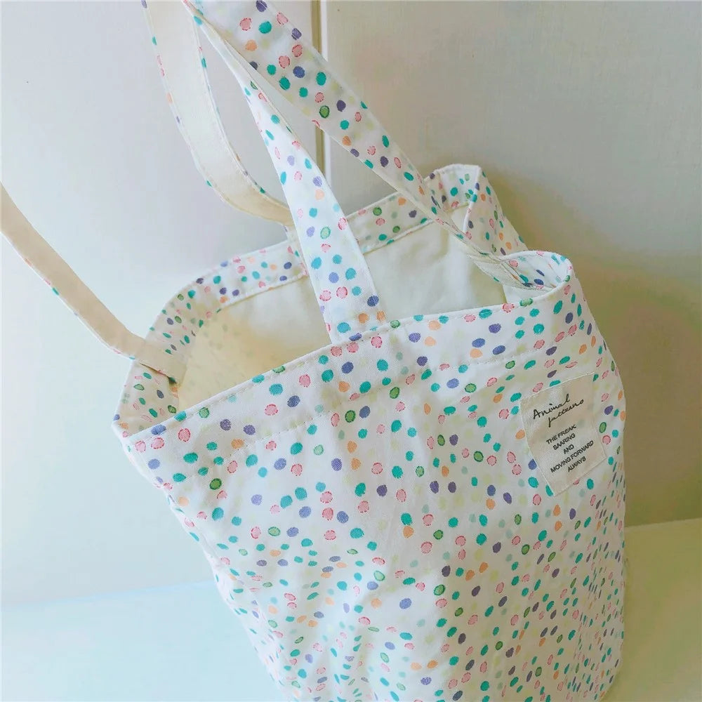 209 Canvas Tote Handbag Casual Shoulder Bag Work Bag Travel Toiletries Storage Bag Tote Bag - Multi-color Dot - 3