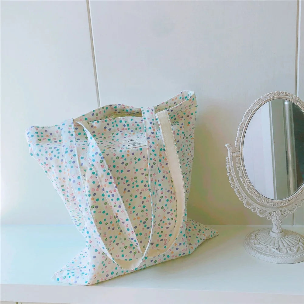 209 Canvas Tote Handbag Casual Shoulder Bag Work Bag Travel Toiletries Storage Bag Tote Bag - Multi-color Dot - 4