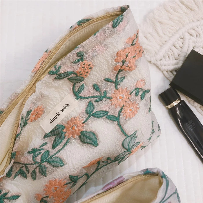 206 Chamomile Pattern Cosmetic Organizer Travel Bag Large Canvas Toiletries Women Teen Girls Makeup Storage Pouch - Purple - 3