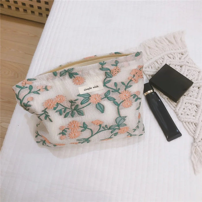 206 Chamomile Pattern Cosmetic Organizer Travel Bag Large Canvas Toiletries Women Teen Girls Makeup Storage Pouch - Purple - 6