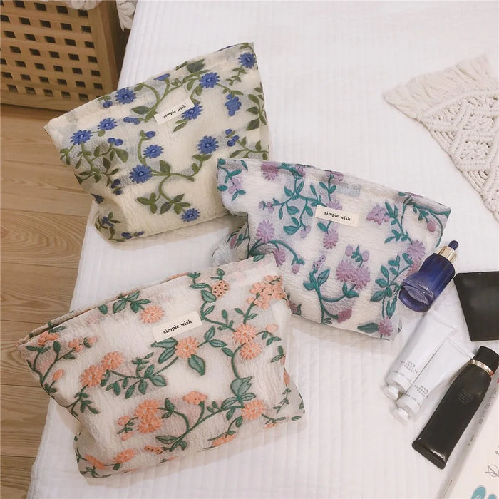 206 Chamomile Pattern Cosmetic Organizer Travel Bag Large Canvas Toiletries Women Teen Girls Makeup Storage Pouch - Purple - 7
