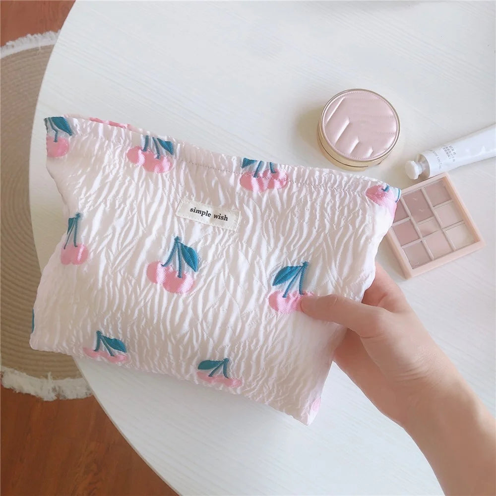 204 Large Canvas Makeup Cosmetic Bag Travel Organizer Flower Pattern Toiletry Container Travel Bag - Pink / Tulip - 4