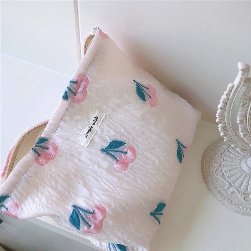 204 Large Canvas Makeup Cosmetic Bag Travel Organizer Flower Pattern Toiletry Container Travel Bag - Pink / Tulip - 7
