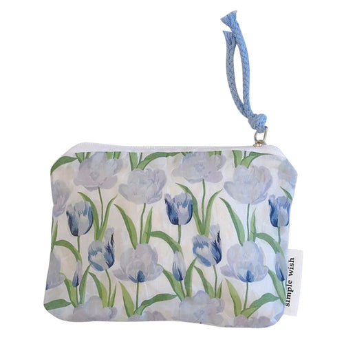 514 Flower Geometry Pattern Canvas Coin Purse Change Earphone Storage Bag Mini Wallet - Baby Blue Tulip - 1