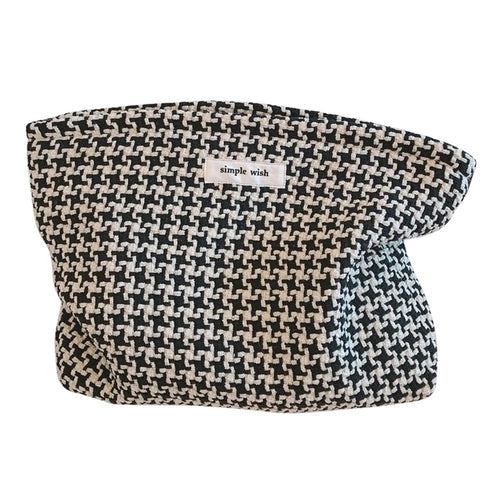456 Flower Grid Pattern Vintage Canvas Cosmetic Bag Toiletry Container Storage Bag Pouch - Grid Pattern - 1