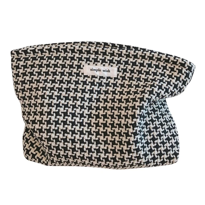 456 Flower Grid Pattern Vintage Canvas Cosmetic Bag Toiletry Container Storage Bag Pouch - Grid Pattern - 1