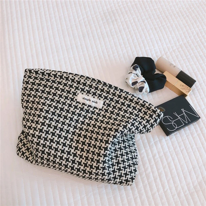 456 Flower Grid Pattern Vintage Canvas Cosmetic Bag Toiletry Container Storage Bag Pouch - Grid Pattern - 2