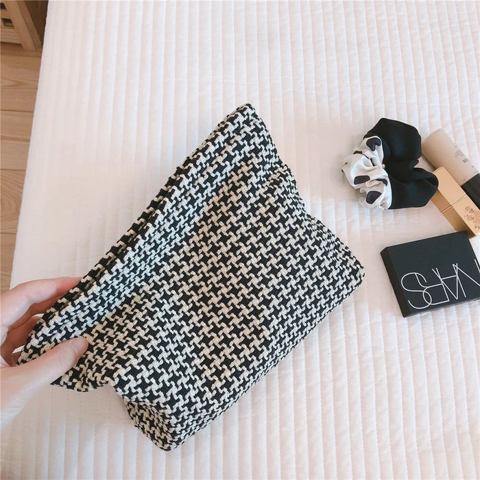 456 Flower Grid Pattern Vintage Canvas Cosmetic Bag Toiletry Container Storage Bag Pouch - Grid Pattern - 5