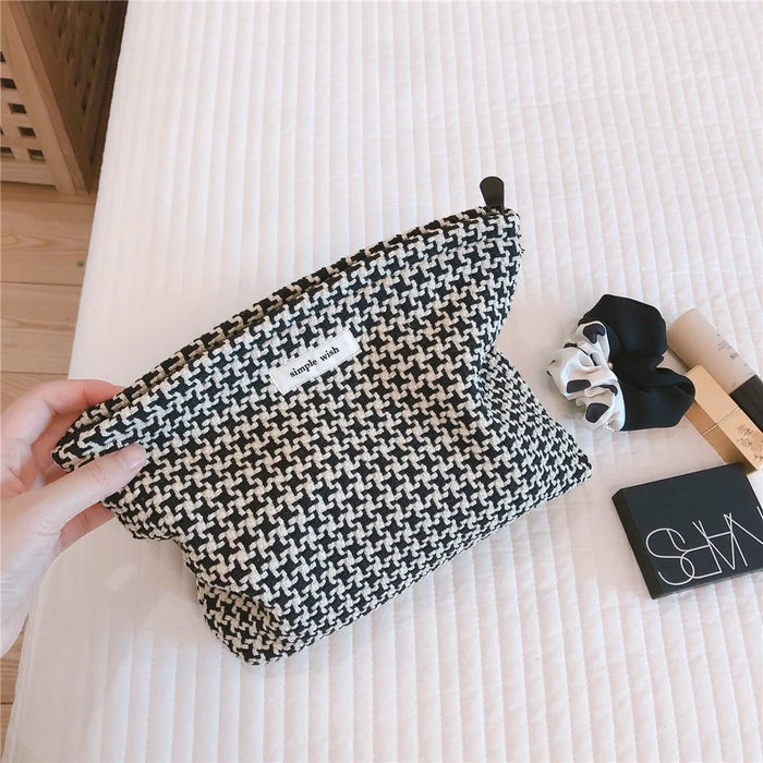 456 Flower Grid Pattern Vintage Canvas Cosmetic Bag Toiletry Container Storage Bag Pouch - Grid Pattern - 6