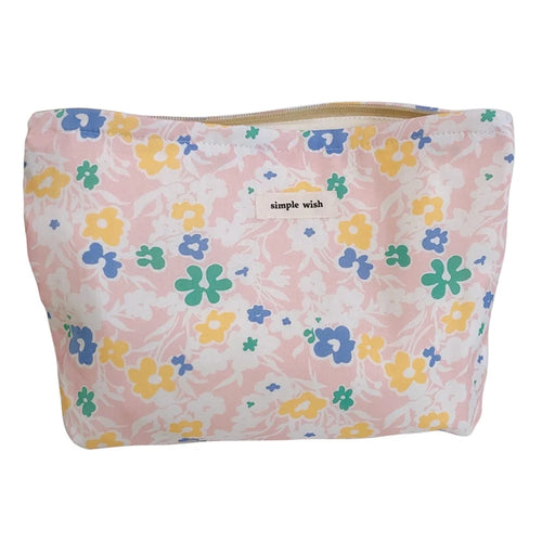 518 Flower Pattern Canvas Makeup Cosmetic Bag Travel Toiletry Organizer Storage Pouch - Pink - 1