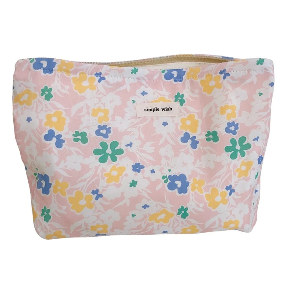 518 Flower Pattern Canvas Makeup Cosmetic Bag Travel Toiletry Organizer Storage Pouch - Pink - 1