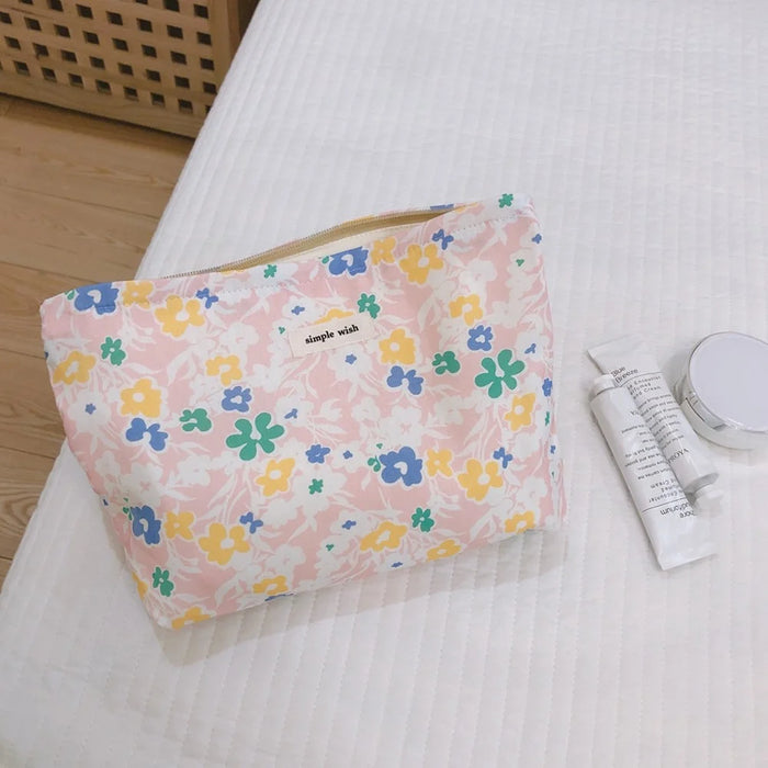 518 Flower Pattern Canvas Makeup Cosmetic Bag Travel Toiletry Organizer Storage Pouch - Pink - 2