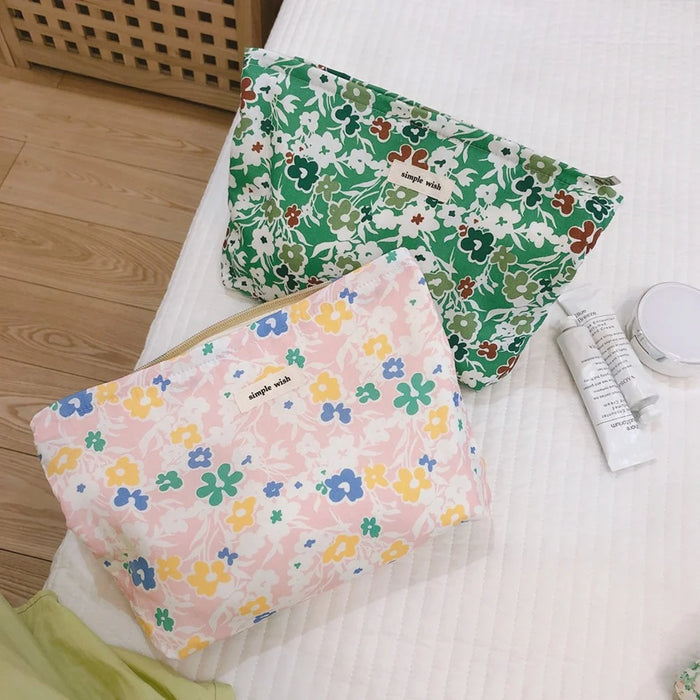 518 Flower Pattern Canvas Makeup Cosmetic Bag Travel Toiletry Organizer Storage Pouch - Pink - 4