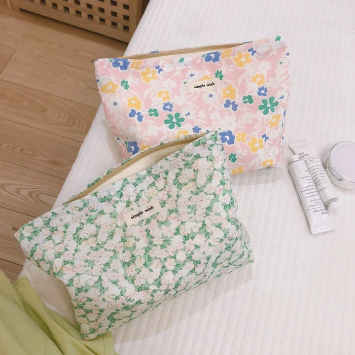 518 Flower Pattern Canvas Makeup Cosmetic Bag Travel Toiletry Organizer Storage Pouch - Pink - 5