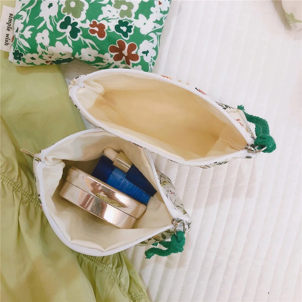 532 Portable Coin Purse Makeup Storage Bag Earphone Electronic Accessories Organizer Money Cash Pouch Wallet - Dark Green / Flower - 2