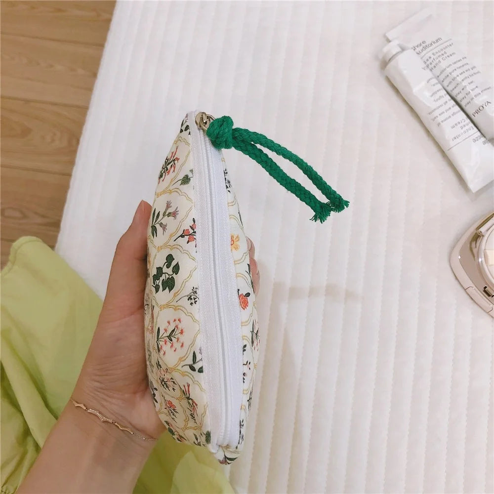 532 Portable Coin Purse Makeup Storage Bag Earphone Electronic Accessories Organizer Money Cash Pouch Wallet - Dark Green / Flower - 4